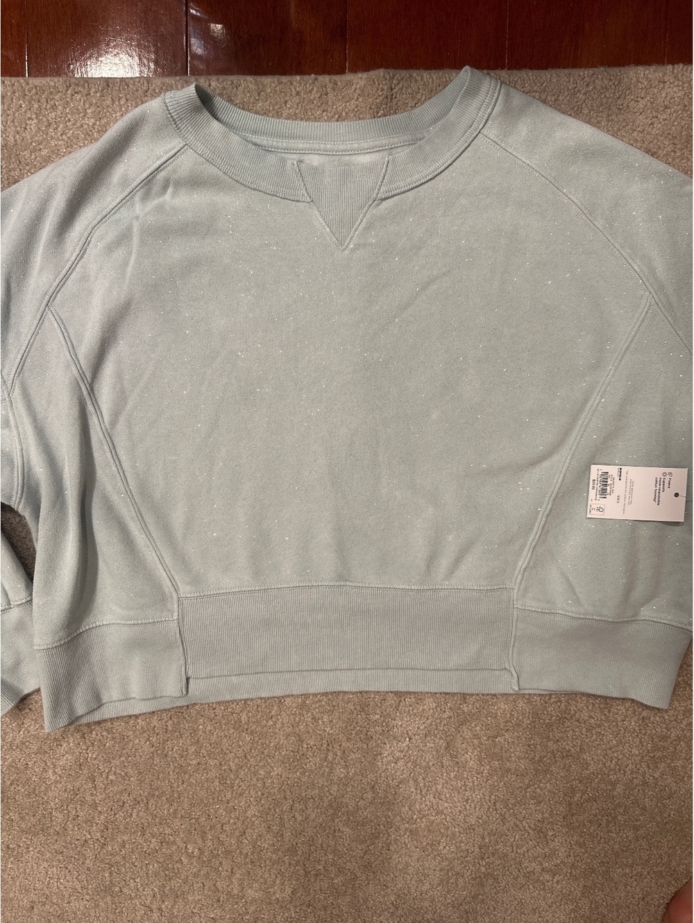 (5)SO Women's Glitter Light Blue Cropped Crewneck Sweatshirt Size S